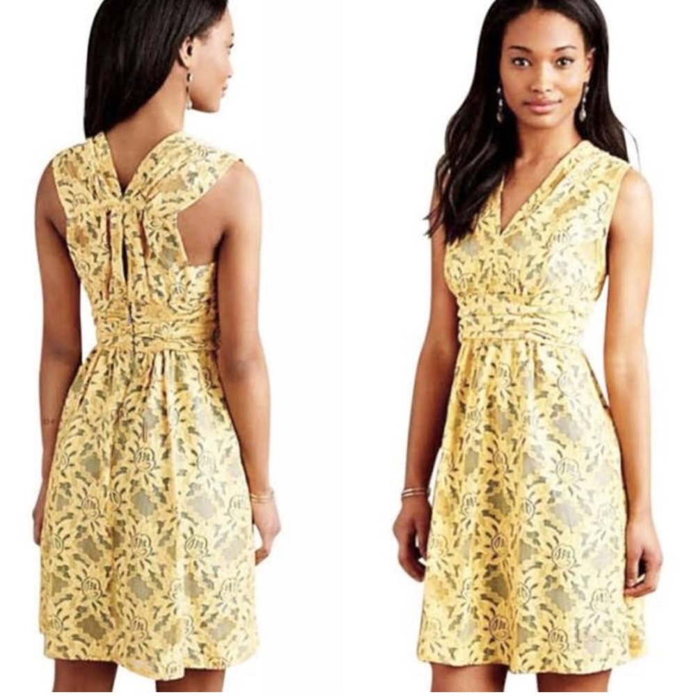 NWT Anthropologie Plenty by Tracy Reese size 6 yellow lace blue slip